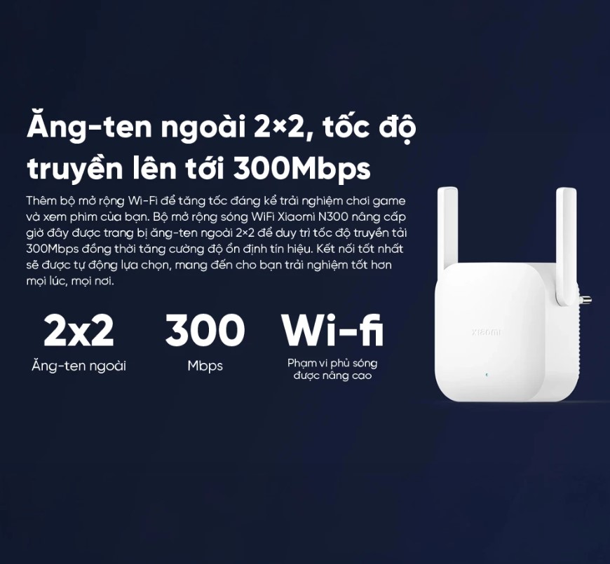 Bộ kích sóng Wifi Xiaomi Range Extender N300 ăng-ten ngoài