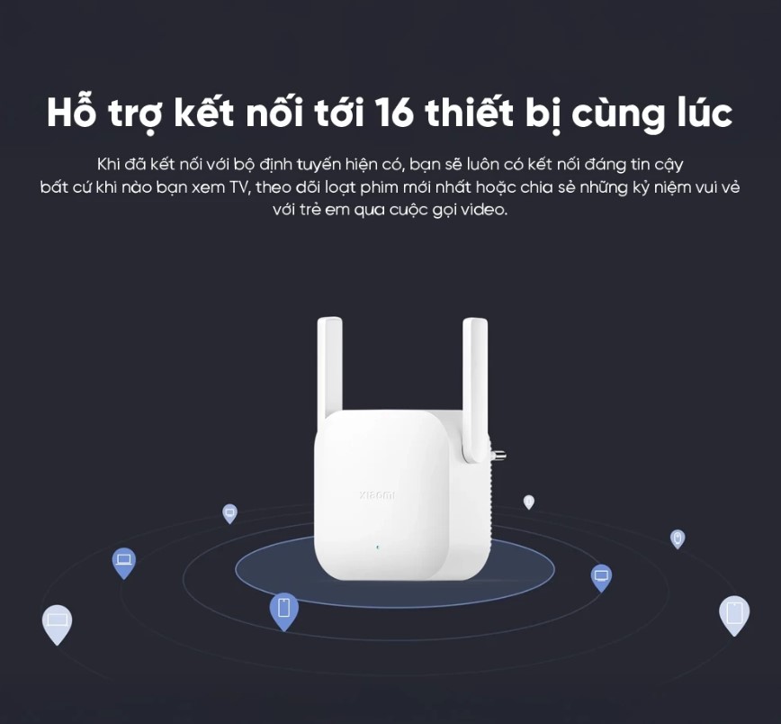 Bộ kích sóng Wifi Xiaomi Range Extender N300 kết nối 16 thiết bị