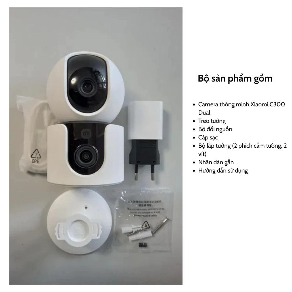 Camera an ninh Xiaomi Smart Camera C300 Dual trọn bộ sản phẩm