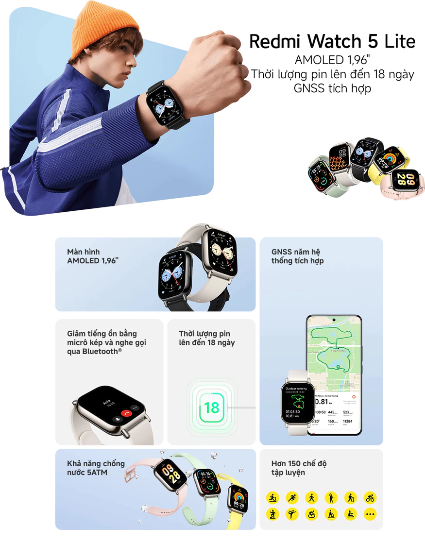 Đồng hồ thông minh Xiaomi Redmi Watch 5 Lite ưu điểm nổi bật